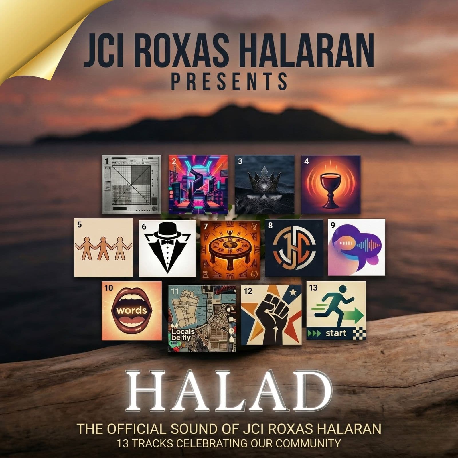 HALAD album cover: the official sound of JCI Roxas Halaran, 13 tracks